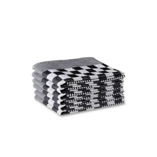 DUPLEX Theedoek 65x65cm Fine Chess Zwart, 6 stuks 
