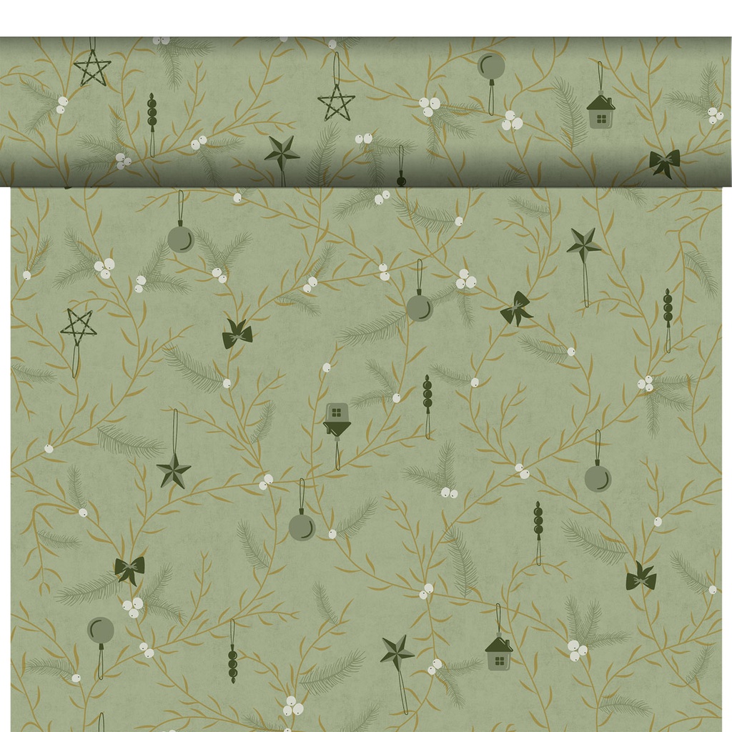 Duni - Tafelloper tête-à-tête Bio Dunicel Noel Pistachio (0,4 x 24 m, 4 rollen)