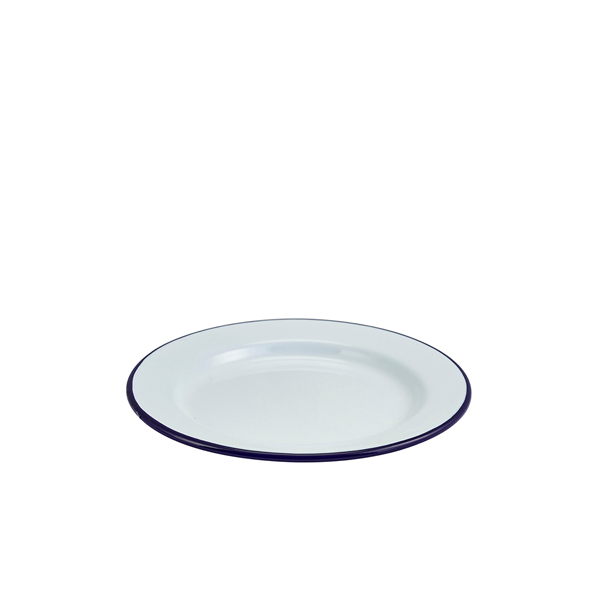 Enamel Wide Rim Plate White & Blue 20cm (doos 12 stuks)