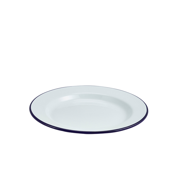 Enamel Wide Rim Plate White & Blue 24cm (doos 12 stuks)