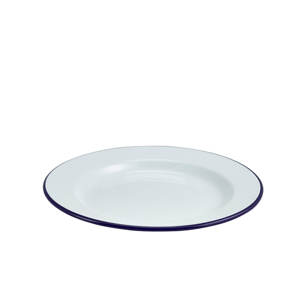Enamel Wide Rim Plate White & Blue 26cm (doos 12 stuks)