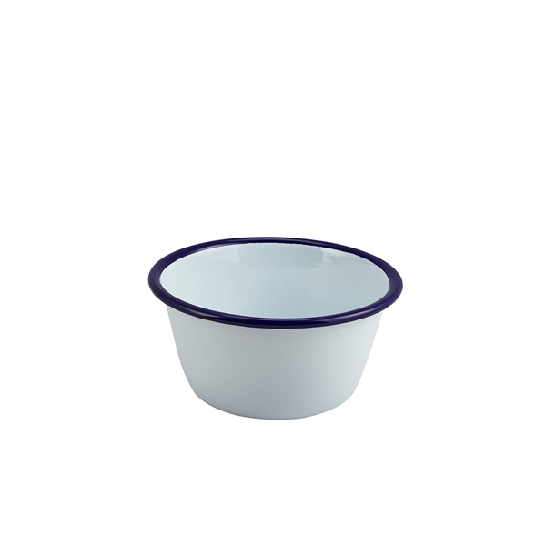 Enamel Round Deep Pie Dish White & Blue 12cm (doos 12 stuks)