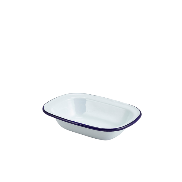 Enamel Rect. Pie Dish White & Blue 18cm (doos 12 stuks)