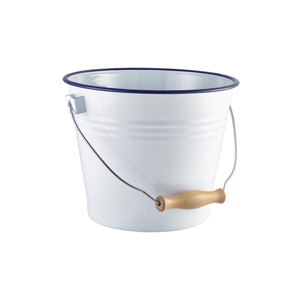 Enamel Bucket White with Blue Rim 22cm Dia (doos 4 stuks)
