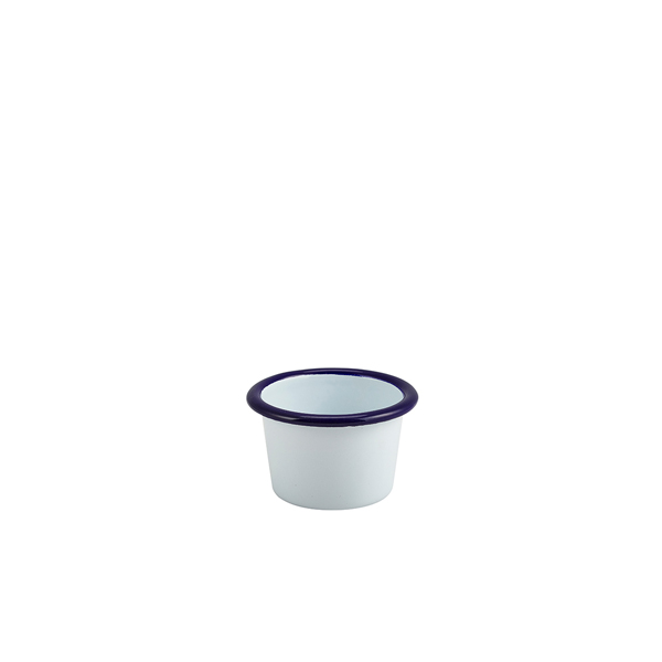 Enamel Ramekin White with Blue Rim 7cm Dia 90ml/ 3.2oz (doos 12 stuks)