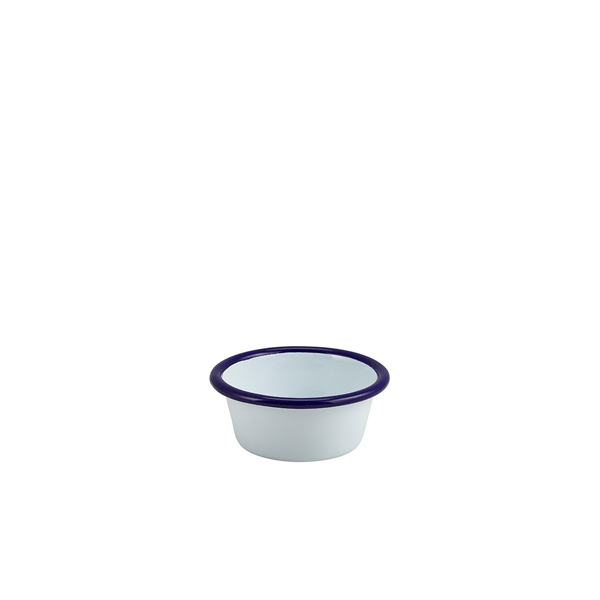 Enamel Ramekin White with Blue Rim 8cm Dia 90ml/ 3.2oz (doos 12 stuks)