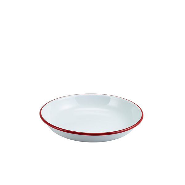Enamel Rice/ Pasta Plate White with Red Rim 20cm (doos 12 stuks)
