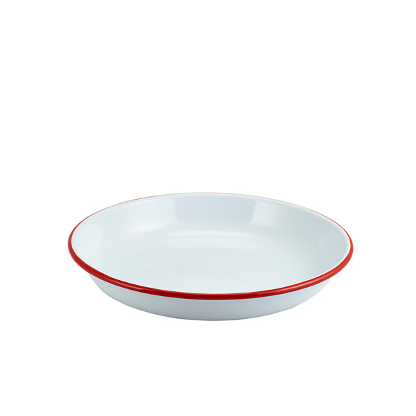 Enamel Rice/ Pasta Plate White with Red Rim 24cm (doos 12 stuks)