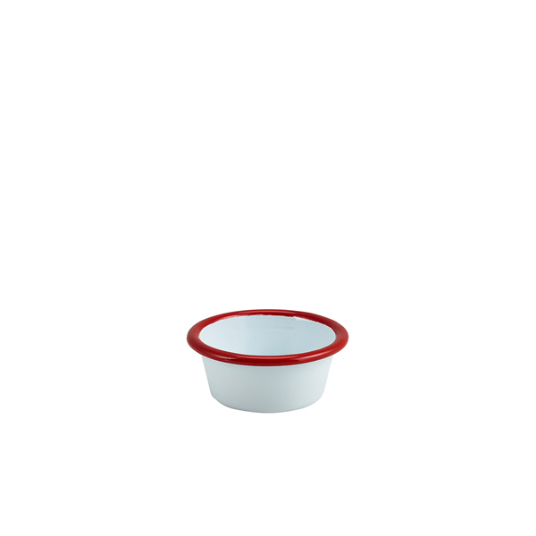 Enamel Ramekin White with Red Rim 8cm Dia 90ml/ 3.2oz (doos 12 stuks)