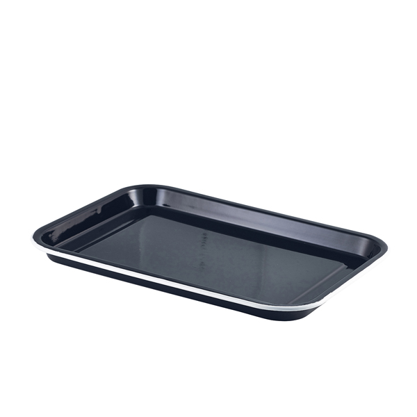 Enamel Serving Tray Black with White Rim 33.5x23.5x2.2cm (doos 6 stuks)