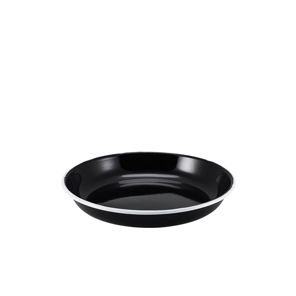 Enamel Rice/ Pasta Plate Black with White Rim 20cm (doos 12 stuks)