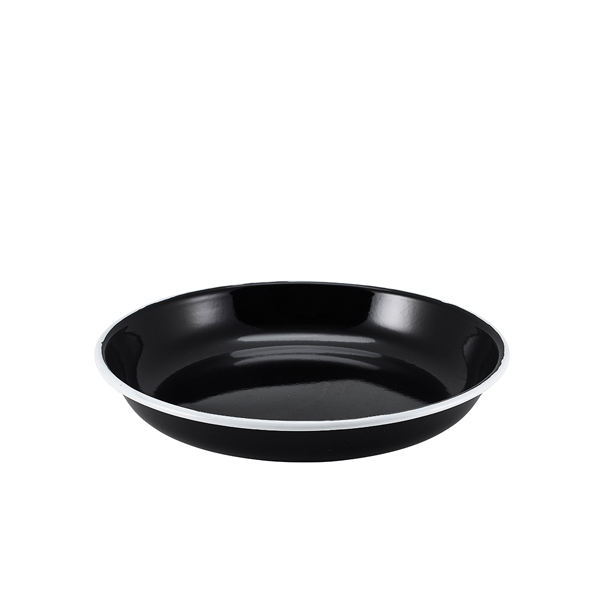 Enamel Rice/ Pasta Plate Black with White Rim 24cm (doos 12 stuks)