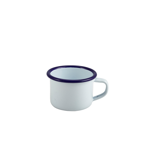 Enamel Mug White With Blue Rim 12cl/ 4.2oz (doos 12 stuks)