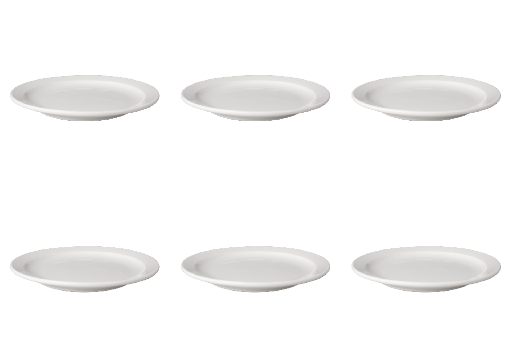 Mammoet - Bord smalle rand Budgetline porselein wit (21 cm, 6 stuks)
