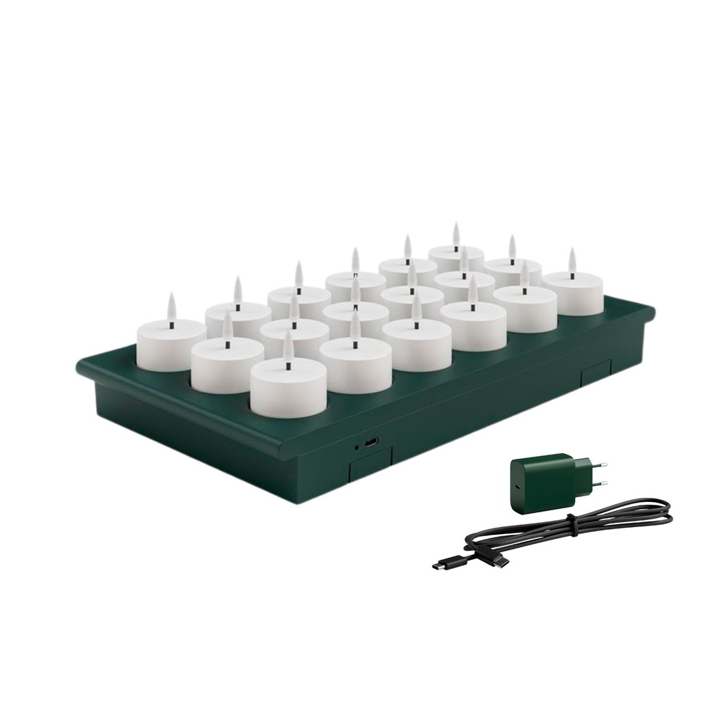 Duni - LED-kaars oplaadbaar DuniShine set met laadstation (32,3 x 17,2 cm, 18 stuks)