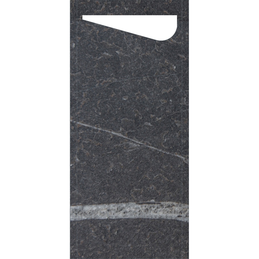 Duni Sacchetto®,bestekzakjes met servet, tissue 8,5 x 19 cm MARBLE BLACK, 500 St/Doos (5 x 100 St)