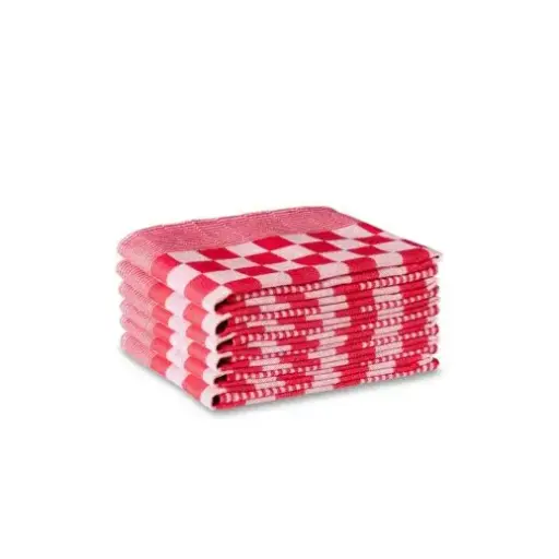 Duplex theedoek 65x65 Fine Chess rood, 6 stuks 