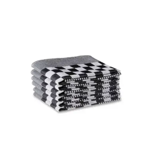 DUPLEX Theedoek 65x65cm Fine Chess Zwart, 6 stuks 