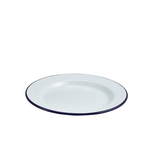 [BQ102871] Enamel Wide Rim Plate White & Blue 24cm (doos 12 stuks)