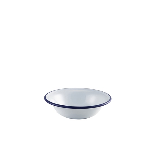 [BQ103125] Enamel Bowl White with Blue Rim 16cm/ 6.25" (doos 12 stuks)