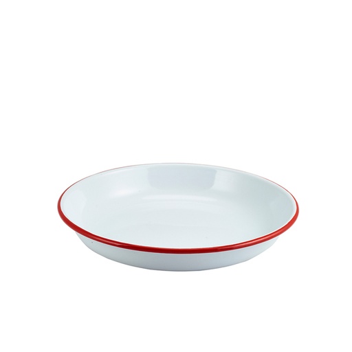 [BQ103140] Enamel Rice/ Pasta Plate White with Red Rim 24cm (doos 12 stuks)