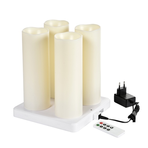 [BQ112816] Duni - LED-stompkaars oplaadbaar warmwit (22 x Ø 7,5 cm, set van 4)