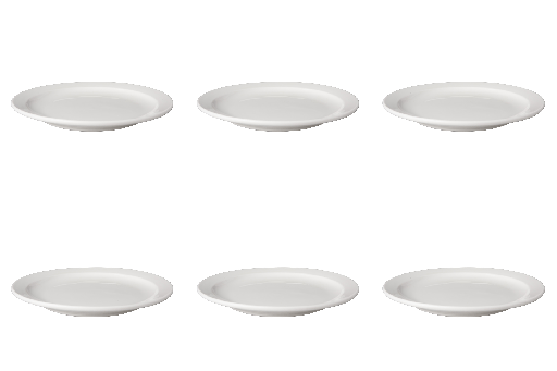 [BQ100029] Mammoet - Bord smalle rand Budgetline porselein wit (21 cm, 6 stuks)