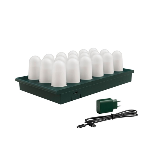 [BQ126592] Duni - LED-kaars oplaadbaar DuniGlow set met laadstation (32,3 x 17,2 cm, 18 stuks)