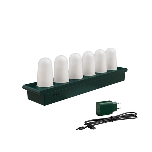 [BQ126593] Duni - LED-kaars oplaadbaar DuniGlow set met laadstation (32,3 x 7,9 cm, 6 stuks)