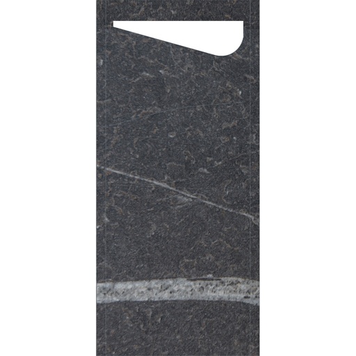 [206297] Duni Sacchetto®,bestekzakjes met servet, tissue 8,5 x 19 cm MARBLE BLACK, 500 St/Doos (5 x 100 St)